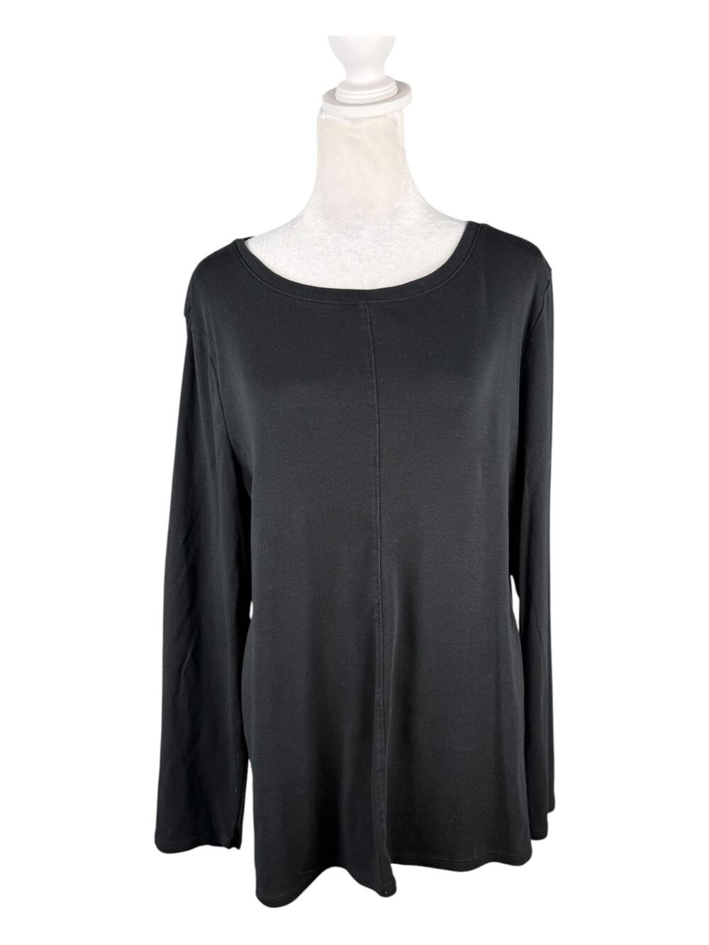 J Jill Large Long Sleeve Pima Cotton Crew Neck Tee Top Black Tunic Minimalist